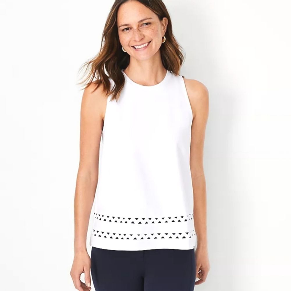 Ann Taylor Petite White Sleeveless Ric Rac Hem Blouse Size XLP